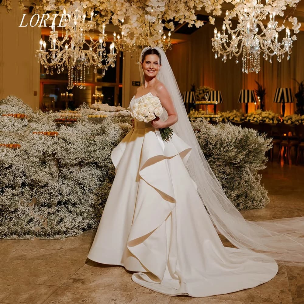 LORIE Luxury Sleeveless A Line Wedding Dress Strapless Bridal Dresses Fitted At The Waist Wedding Gown Customized 2026