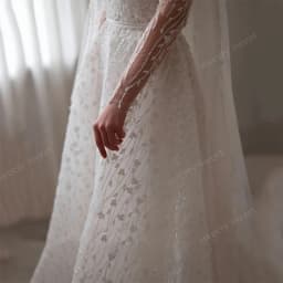 Glitter Wedding Dress Bead Organza With Embroidery A-Line Ballgown High-Neck Full Sleeve Customized Bride Dress Vestido De Novia