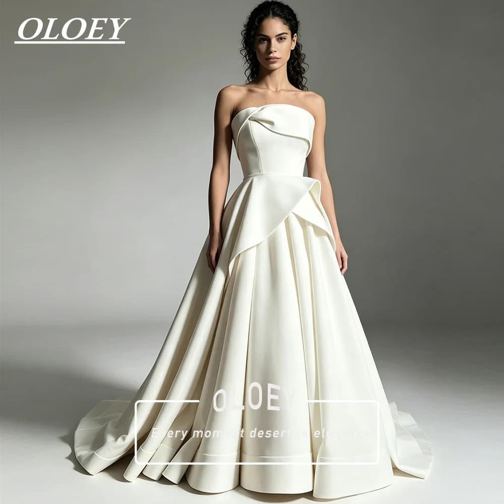 OLOEY Simple Strapless Wedding Dresses Sleeveless Pleated Matte Stretchy Bridal Gowns Vestido De Noiva 2027 New Customized
