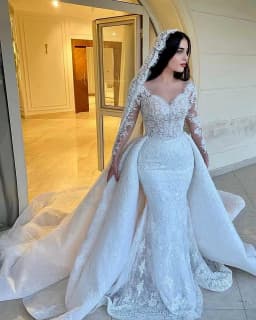 Customized Elegant Mermaid Wedding DressesDetachable Train Romantic Lace Long Sleeve Bride Dresses For Vestidos De Novia