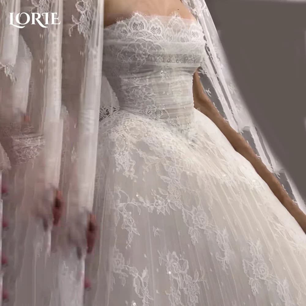 LORIE Sexy Lace Strapless Wedding Dresses Pleats Appliques Sweetheart A-Line Lace Customized Plus Bridal Gown vestidos de novia
