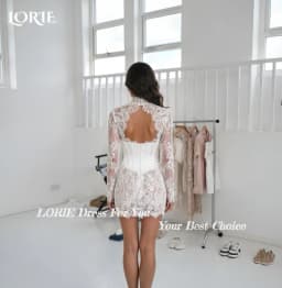 LORIE Sexy Mini Lace Wedding Dresses High Neck Appliques Long Sleeves Bridal Gowns Above Knee Bodycon Bride Dresses Customized