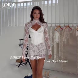 LORIE Sexy Mini Lace Wedding Dresses High Neck Appliques Long Sleeves Bridal Gowns Above Knee Bodycon Bride Dresses Customized