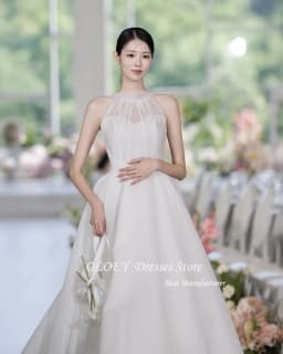 OLOEY Halter Sleeveless Korea Wedding Photo Shoot Dress Floor Length Organza Pleat Fairy Bridal Gowns Custom Made 웨딩드레스 2025