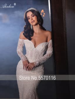 Alonlivn Luxurious Embroidery 2 In 1 Mermaid Bridal Gown Beading Appliques Lace Off Shoulder Sleeves Sweetheart Wedding Dress