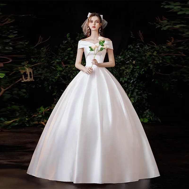2024Satin Wedding Dress Simple Boat Neck Short Sleeve Ball Gown Plus Size Custom Made Bridal Dress Vestido De Noiva Customized