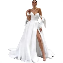 Customized Elegant Simple Satin Sweetheart Wedding Dresses Women Bow Pleated High Slit Bridal Gowns Button A-line Bride Dress