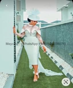 Modern Lace Wedding Dress Sheath Long Sleeves Short Wedding Gown Backless Lace Up Tea Length Marriage Dress customized