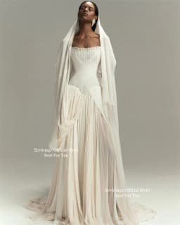 Sevintage Ivory Elegant Chiffon Wedding Dresses Sleeveless Pleated A-Line Bridal Dresses Floor Length Formal Prom Gowns Customiz