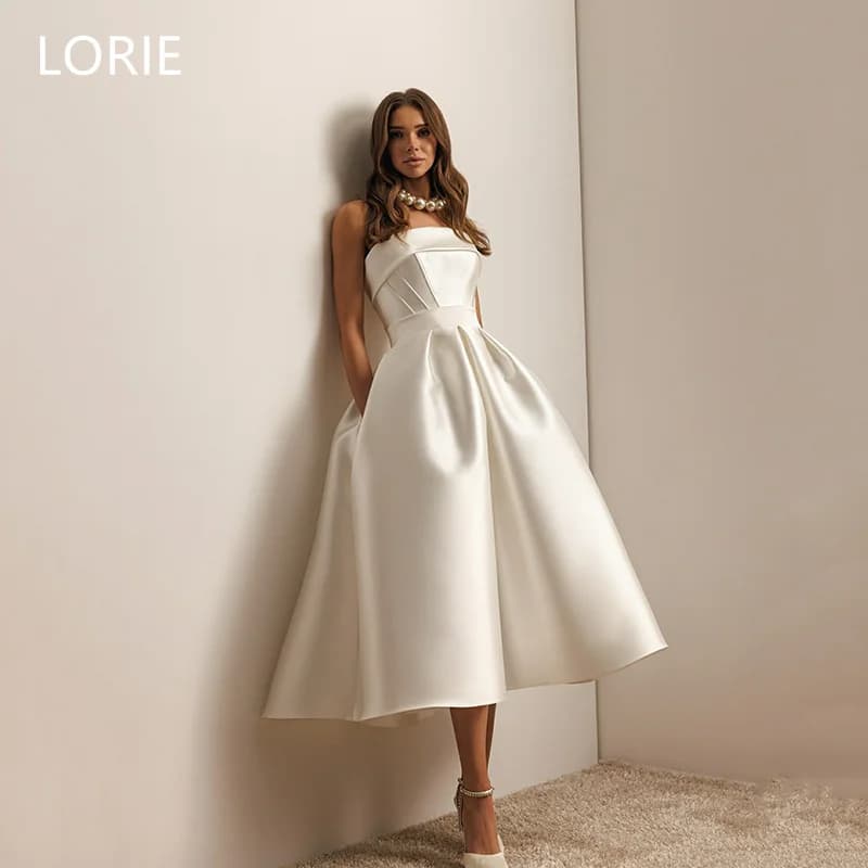 LORIE Sexy A-line Satin Wedding Dresses Mid-calf Sleeveless Bridal Gown Backless Wedding Gowns Customized 2025