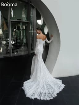 Booma Mermaid Long Pearls Off The Shoulder Elegant Wedding Dresses Floor-Length Lace Appliques Brides Gown Custom Made 2025