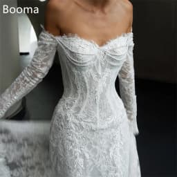 Booma Mermaid Long Pearls Off The Shoulder Elegant Wedding Dresses Floor-Length Lace Appliques Brides Gown Custom Made 2025