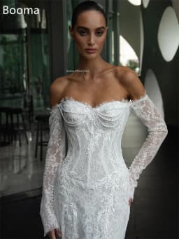 Booma Mermaid Long Pearls Off The Shoulder Elegant Wedding Dresses Floor-Length Lace Appliques Brides Gown Custom Made 2025