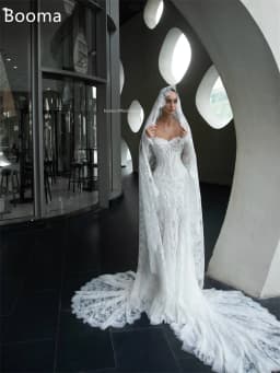 Booma Mermaid Long Pearls Off The Shoulder Elegant Wedding Dresses Floor-Length Lace Appliques Brides Gown Custom Made 2025