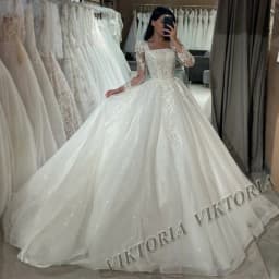 VIKTORIA Classic Square Collars Wedding Dresses For Woman Bride Long Sleeves Corset Tulle Appliques Vestido De Novia Customized