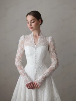 Mophiel Lace Weddings Dresses High Collar Long Illusion Sleeve A Line Bride Dress Sweep Train Church Bridal Gown Customized