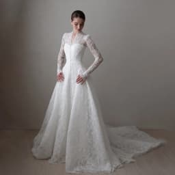 Mophiel Lace Weddings Dresses High Collar Long Illusion Sleeve A Line Bride Dress Sweep Train Church Bridal Gown Customized