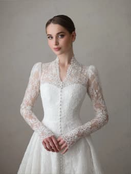 Mophiel Lace Weddings Dresses High Collar Long Illusion Sleeve A Line Bride Dress Sweep Train Church Bridal Gown Customized
