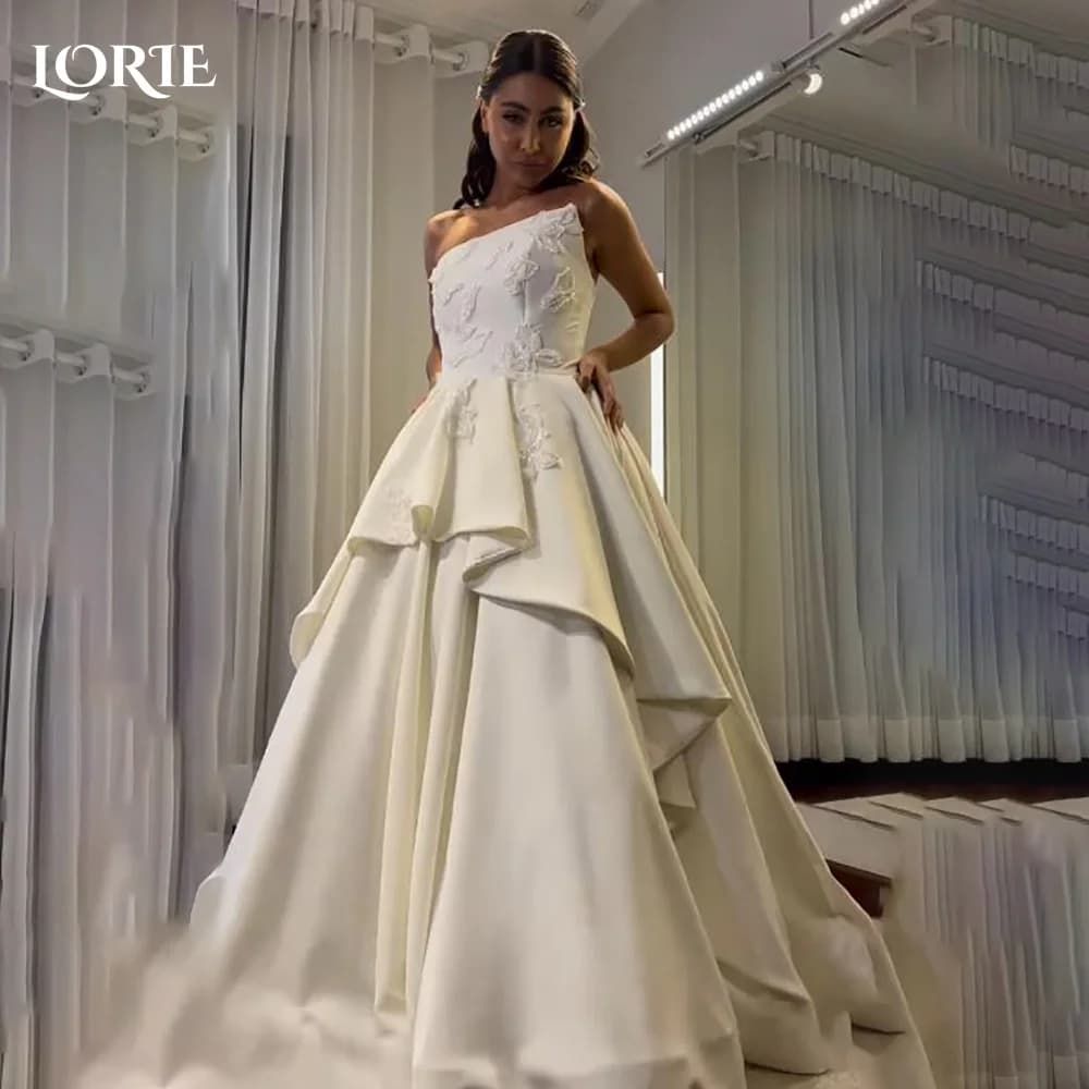 LORIE Elegant Pleats Wedding Dresses Strapless Sweetheart Princess A-Line Appliques Bridal Gown Ruffle Customized Bride Dress