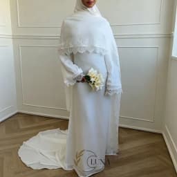 Luna Customized Long Sleeves Muslim Wedding Dresses with Lace Cape Sleeves Court Train Bridal Gown 2026 New Evening Gown