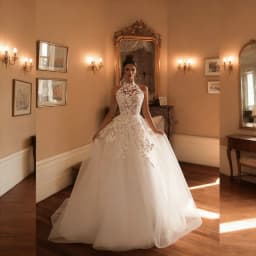 Customized Halter Neckline Appliques Sleeveless Tulle A-Line Wedding Dress Zipper Back Floor Length Sweep Train Gown For Bride