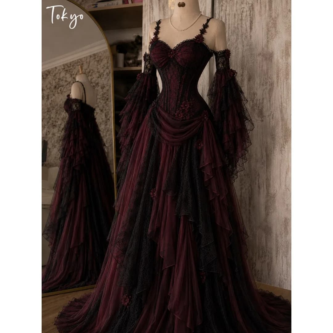 Tokyo Customized Sweetheart Neck Cathedral Train Wedding Dress Tiered Ruffle vestidos de noche Ball Gown Evening Dresses 2026