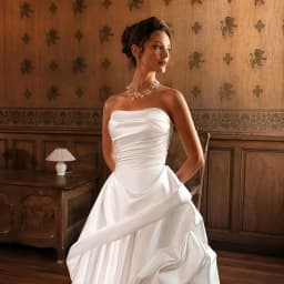 A Line Wedding Dress Customized Strapless Sweetheart Satin Bridal Gown Asymmetrical Ruffle Skirt Custom Train