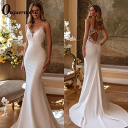 Osquernovia Charming Trumpet Wedding Dresses Spaghetti Straps Lace Appliques V-neck Bridal Gown Vestido De Noiva Customised