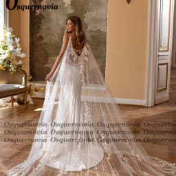 Osquernovia Charming Trumpet Wedding Dresses Spaghetti Straps Lace Appliques V-neck Bridal Gown Vestido De Noiva Customised