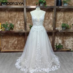 RODDRSYA Spaghetti Straps Glitter Wedding Dress Women V-Neck Applique Backless Boho Vestidos De Novia Sweep Train Customized