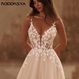 RODDRSYA Spaghetti Straps Glitter Wedding Dress Women V-Neck Applique Backless Boho Vestidos De Novia Sweep Train Customized