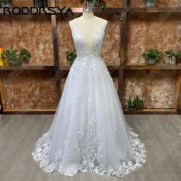 RODDRSYA Spaghetti Straps Glitter Wedding Dress Women V-Neck Applique Backless Boho Vestidos De Novia Sweep Train Customized