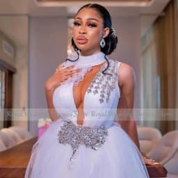 Luxury Wedding Dresses for Women 2023 Bride High Collar A Line Gowns Long Sparkly Crystal Side Slit Sexy Bridal Dress