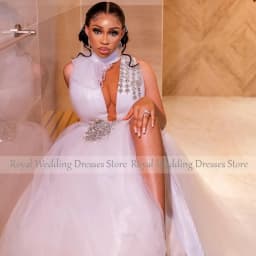 Luxury Wedding Dresses for Women 2023 Bride High Collar A Line Gowns Long Sparkly Crystal Side Slit Sexy Bridal Dress
