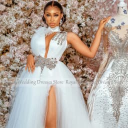 Luxury Wedding Dresses for Women 2023 Bride High Collar A Line Gowns Long Sparkly Crystal Side Slit Sexy Bridal Dress
