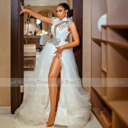 Luxury Wedding Dresses for Women 2023 Bride High Collar A Line Gowns Long Sparkly Crystal Side Slit Sexy Bridal Dress
