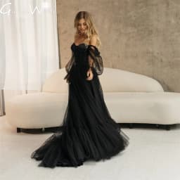 Princess Black Tulle Wedding Dress A Line Off The Shoulder Wedding Gown Lace Up Back Bridal Gown сcustomized vestido de novia
