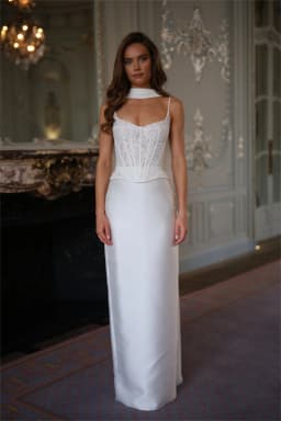 Kyoto Customized White Two-piece Floral Wedding Dress Straight Lace-up Back vestidos de novia Spaghetti Strap Floor-Length Forma