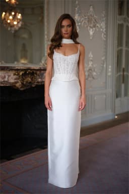 Kyoto Customized White Two-piece Floral Wedding Dress Straight Lace-up Back vestidos de novia Spaghetti Strap Floor-Length Forma