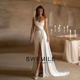 BM Bridal Stylish One Shoulder Wedding Dress for Women Bride Gowns Appliques Pleating Zipper Slit Vestidos Para Mujer Customized