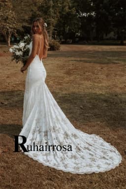 Ruhair Fancy Mermaid Wedding Dresses for Women Lace Appliques Spaghetti Straps Sleeveless Bridal Gown Robe De Mariee Customized