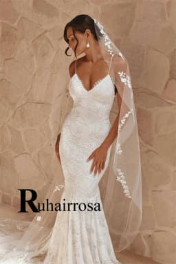 Ruhair Fancy Mermaid Wedding Dresses for Women Lace Appliques Spaghetti Straps Sleeveless Bridal Gown Robe De Mariee Customized