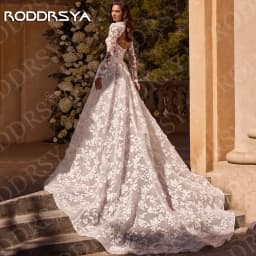 RODDRSYA Vintage Wedding Dresses Elegant Bridal Gowns Lace Long Sleeves Open Back A Line Bride Dress Customized Robe De Mariée