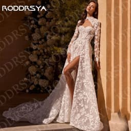 RODDRSYA Vintage Wedding Dresses Elegant Bridal Gowns Lace Long Sleeves Open Back A Line Bride Dress Customized Robe De Mariée