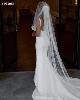 Verngo Crepe Wedding Dress Square Collar Mermaid Bride Gowns Backeless Slim Bridal Dress Women Simple Wedding Prom Gowns