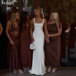 Verngo Crepe Wedding Dress Square Collar Mermaid Bride Gowns Backeless Slim Bridal Dress Women Simple Wedding Prom Gowns