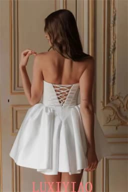 Sweet Short Wedding Dresses Sweetheart Neck Mini Length Lacing Up Back Wedding Party Gowns Vestido De Noival Customized