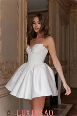 Sweet Short Wedding Dresses Sweetheart Neck Mini Length Lacing Up Back Wedding Party Gowns Vestido De Noival Customized