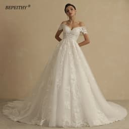 BEPEITHY Customized Glitter Wedding Dresses For Women 2026 Bride Romantic Lace Plus Size Boho Bridal Gown Robe De Soiree