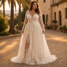 Customized Off White Plus Size Wedding Dress Maternity V Neck Tulle Lace Appliques Long Sleeves Split Bride Gowns Bridal Dress